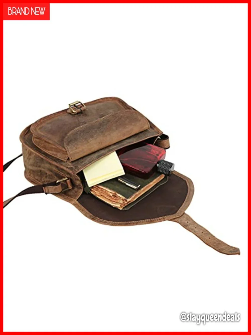 Full Grain Leather Crossbody Satchel Handbag w/ Multiple Pockets Shoulder Tote